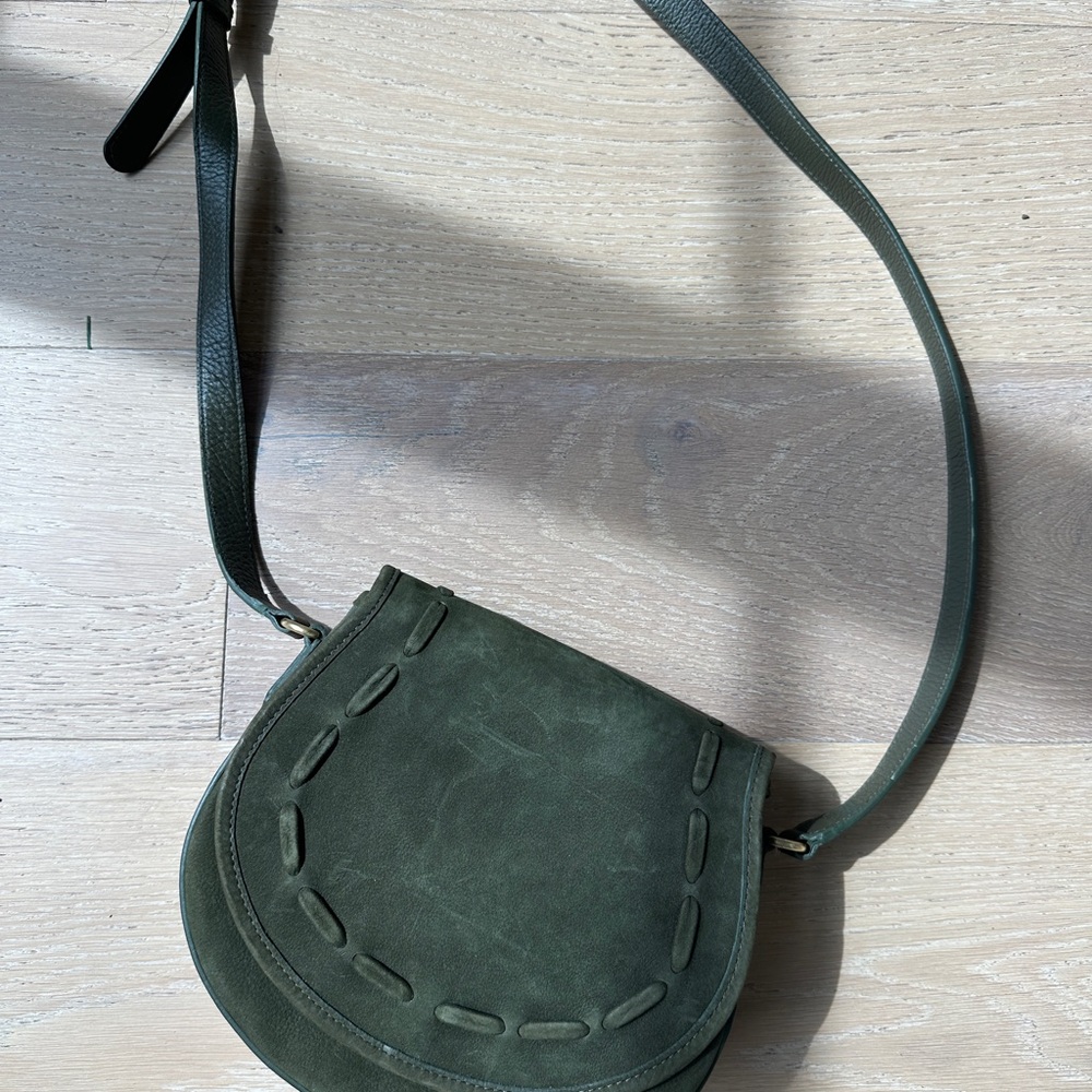 GiGi New York Green suede Crossbody Bag with Saddle Design